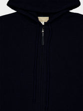 120% Lino Navy Blue Wool Hooded Cardigan