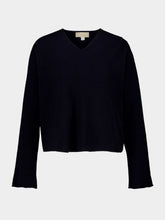 120% Lino Navy Blue Cashmere and Wool Blend V-Neck Jumper