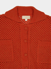 120% Lino Tangerine Openwork Wool Buttoned Cardigan