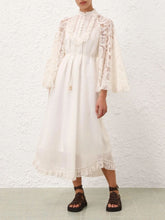 Zimmermann Cream Ascension Lace Yoke Midi Dress