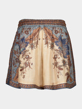 Zimmermann Ascension Blue Cream Indienne Floral Silk Shorts