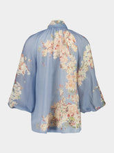 Zimmermann Teal Blue Botanical Floral Cascadian Ramie Blouse