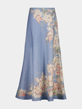 Zimmermann Teal Blue Botanical Floral Cascadian Bias Skirt
