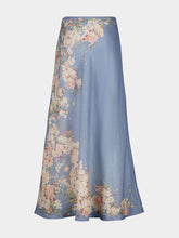 Zimmermann Teal Blue Botanical Floral Cascadian Bias Skirt
