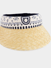 Ferragamo Sky Blue Arabesque Print Straw Visor