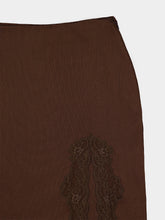 Balmain Brown Lace-Trimmed Knit Midi Skirt