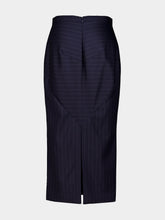 Givenchy Dark Navy Wool Midi Striped Skirt