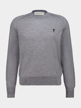Ami Paris Grey Extrafine Merino Wool Crewneck Sweater