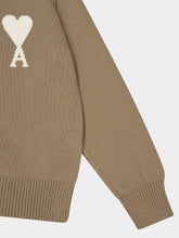 Ami Paris Beige Wool and Cotton Ami de Coeur Crewneck Sweater