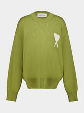 Ami Paris Matcha Green Wool and Cotton Ami de Coeur Crewneck Sweater
