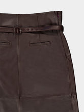 Ami Paris Dark Cherry Leather Midi Skirt with Belt