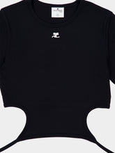Courrèges Black Cut-Out Ribbon Cropped T-Shirt