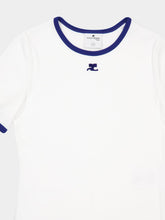 Courrèges White and Mineral Blue Contrast Cotton T-Shirt