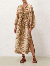 Zimmermann Green Palm Ascension Linen Midi Dress