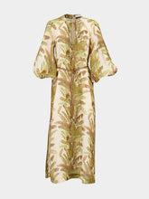 Zimmermann Green Palm Ascension Linen Midi Dress