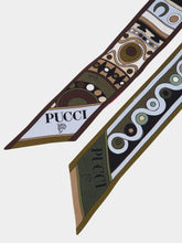 Pucci Khaki and Blue Mixed Print Silk Twill Bandeau Scarf