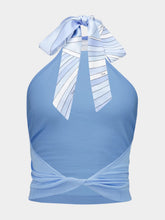 Pucci Pale Blue Knit Top with Silk Detail