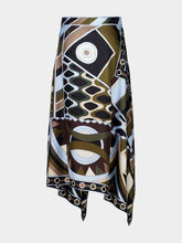 Pucci Khaki Blue Vivara Silk Scarf Skirt