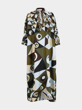 Pucci Khaki and Blue Occhi Silk Embellished Kaftan