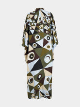 Pucci Khaki and Blue Occhi Silk Embellished Kaftan
