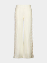 Zimmermann Cream Illuminate Flared Linen Pants with Lace Inserts
