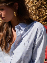 Saint Laurent Blue and Grey Striped Cotton Poplin Shirt