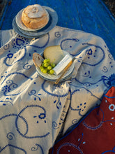 House of Capricorn Hand-Embroidered Viana Beige Linen with Blue Embroidery Tablecloth and Napkin Set