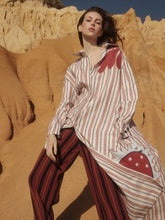 Paula Almandine Stripes Linen Dress with Embroideries