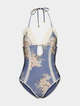 Zimmermann Teal Blue Botanical Flower Cascadian One-Piece
