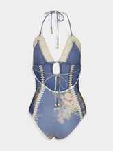 Zimmermann Teal Blue Botanical Flower Cascadian One-Piece