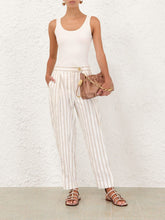 Zimmermann Cream Gold Stripe Illuminate Linen-Blend Trousers