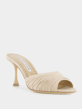 Manolo Blahnik Pirua Beige Suede Ruched Open Toe Mules