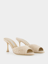 Manolo Blahnik Pirua Beige Suede Ruched Open Toe Mules