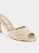 Manolo Blahnik Pirua Beige Suede Ruched Open Toe Mules