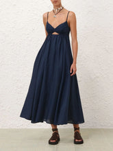Zimmermann Dark Blue Ascension Twist Front Linen Dress