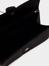 Manolo Blahnik Black Satin Clutch with Crystal Buckle Detail