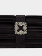 Manolo Blahnik Black Satin Clutch with Crystal Buckle Detail