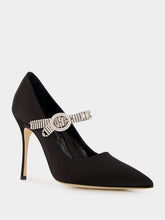 Manolo Blahnik Black Satin Pumps with Crystal Strap Detail