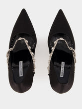 Manolo Blahnik Black Satin Pumps with Crystal Strap Detail