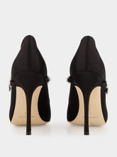 Manolo Blahnik Black Satin Pumps with Crystal Strap Detail