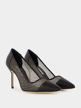 Manolo Blahnik Black Nappa Leather Pointed Toe Pumps with Mesh Detail