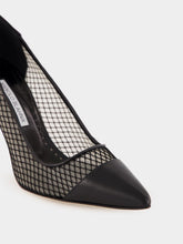 Manolo Blahnik Black Nappa Leather Pointed Toe Pumps with Mesh Detail