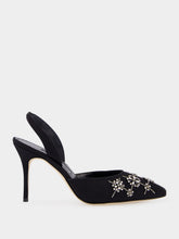 Manolo Blahnik Black Silk Ralyne Slingback Crystal Pumps
