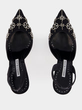 Manolo Blahnik Black Silk Ralyne Slingback Crystal Pumps
