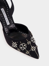 Manolo Blahnik Black Silk Ralyne Slingback Crystal Pumps