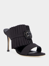 Manolo Blahnik Black Silk Danteuil Pleated High-Heel Mules