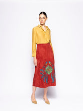 Paula Corvus Cabernet Embroidered Suede Skirt