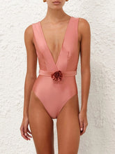 Zimmermann Rose Lucky Plunge Flower One-Piece
