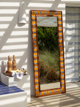 House of Capricorn Hand-Painted Comporta Tile and Wood Large Mirror