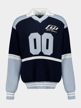 Off-White Navy and Light Blue Sporty Knit Polo